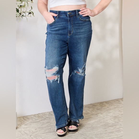 Judy Blue Full Size High Waist Distressed Straight-Leg Jeans main image 1